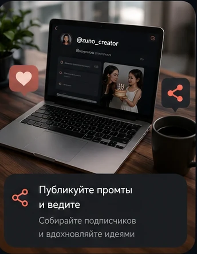 Пример публикации промтов и страницы автора Zuno